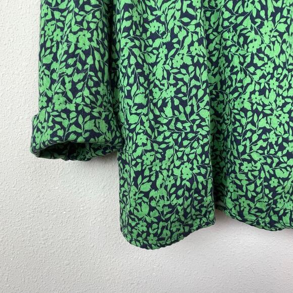 J. Jill V-Neck Peasant Blouse Blue Green Floral Size L Long Sleeve Boho Chic - Picture 6 of 8